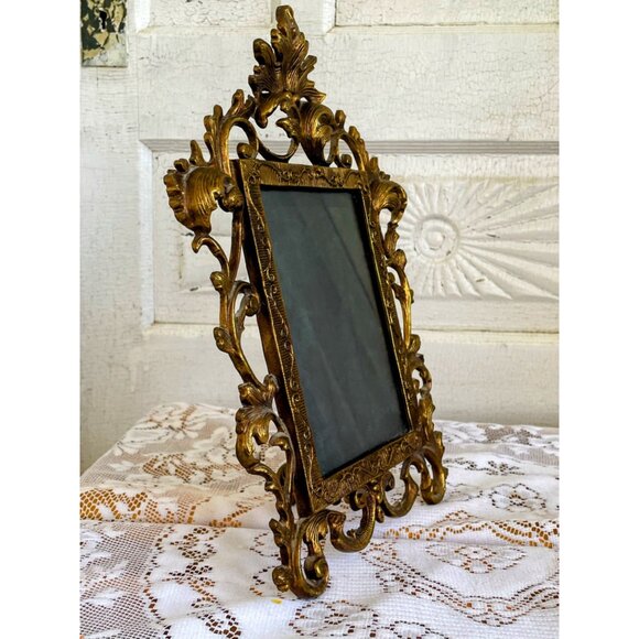 Antique Art Nouveau Ornate Brass Gold Easel/hanging Frame Leaf Scrolling - Picture 2 of 16